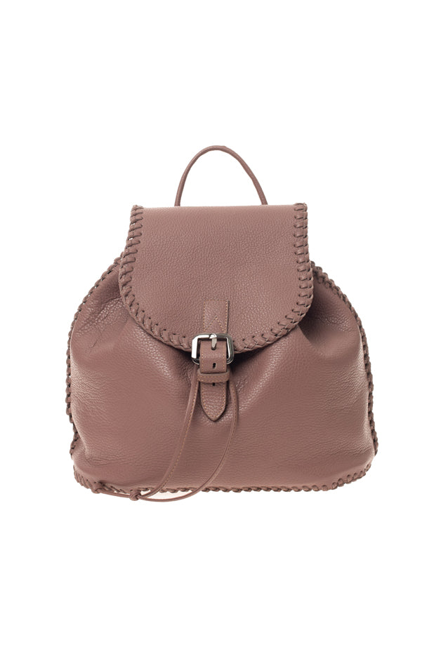 Ruddy Pink Leather Backpack with Braided Details