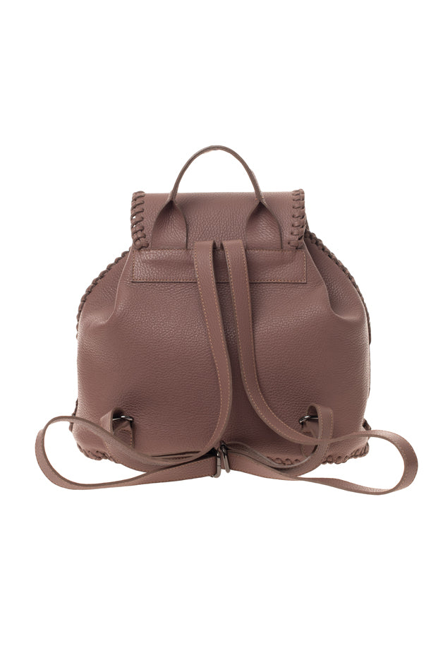 Ruddy Pink Leather Backpack with Braided Details