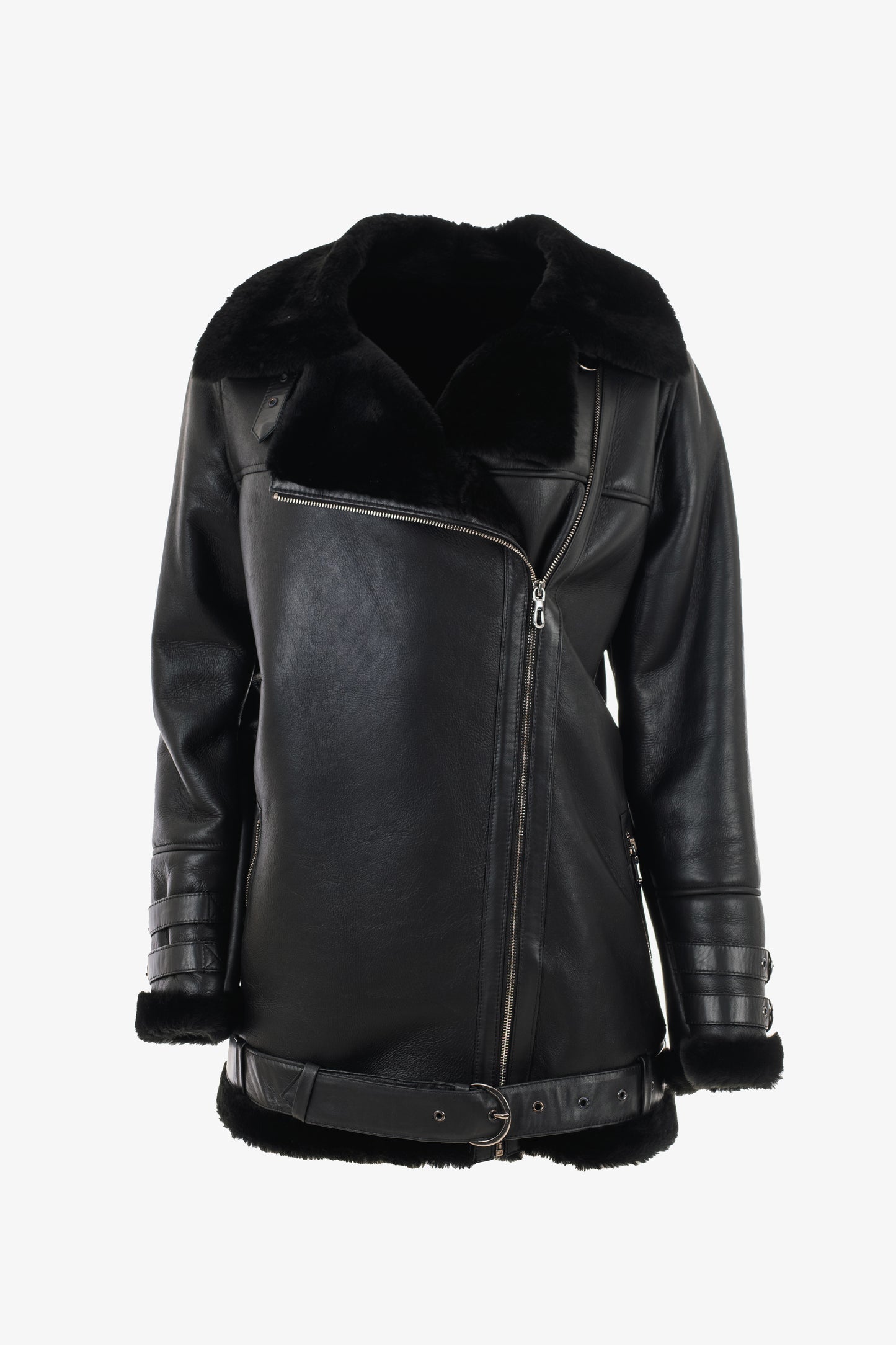 Women's Black Biker  Sheepskin Jacket