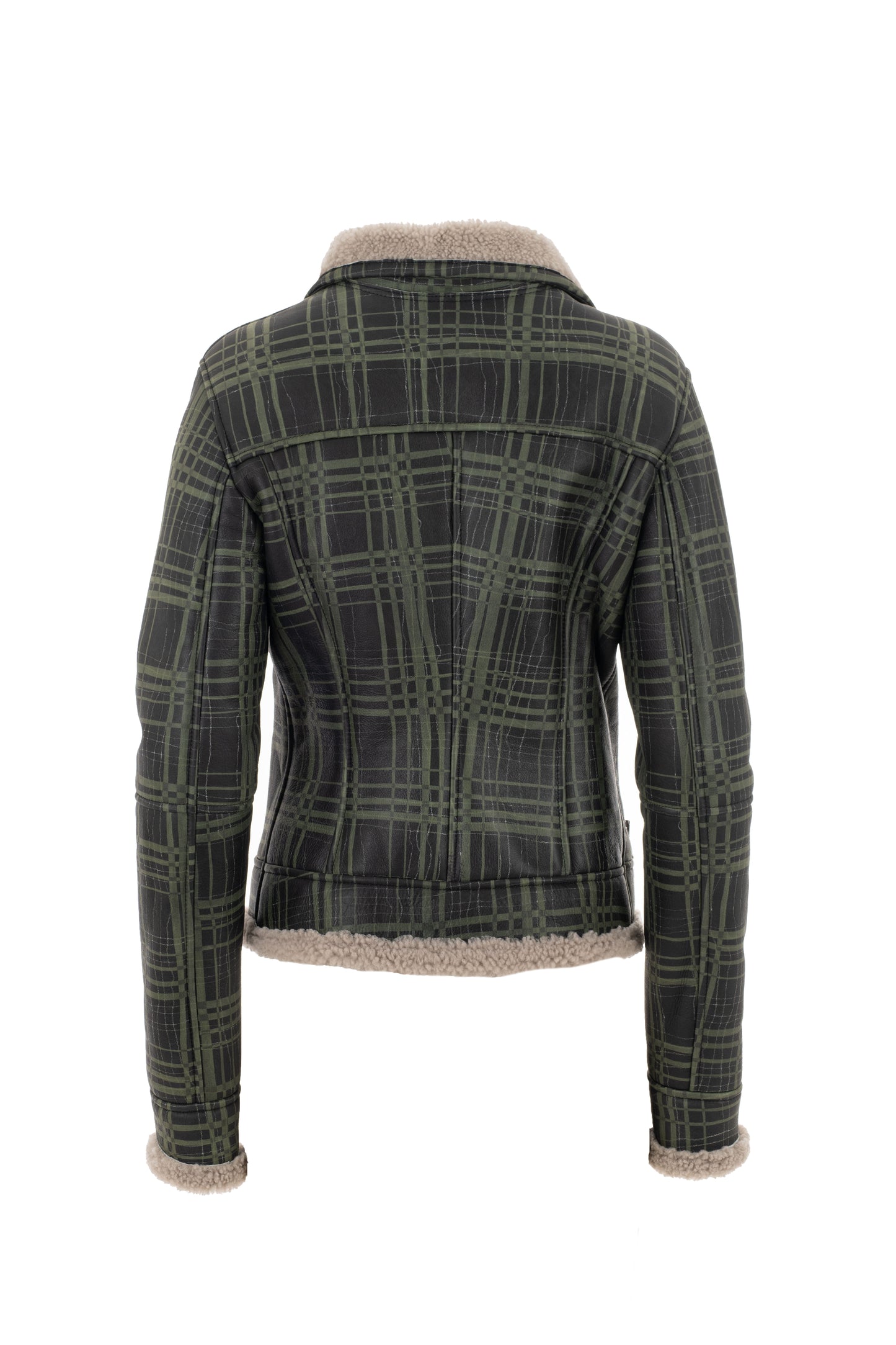 9034 - Women's Green Sheepskin Biker Jacket