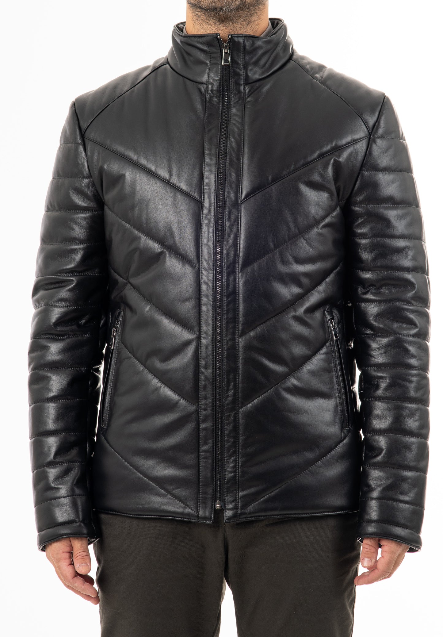 HECTOR - Men's Black Puffed Leather Jacket