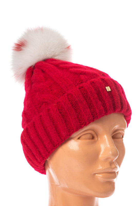 Πλεκτά Σκουφάκια με Αποσπώμενα Γούνινα Πομπομ σε Διάφορα Χρώματα