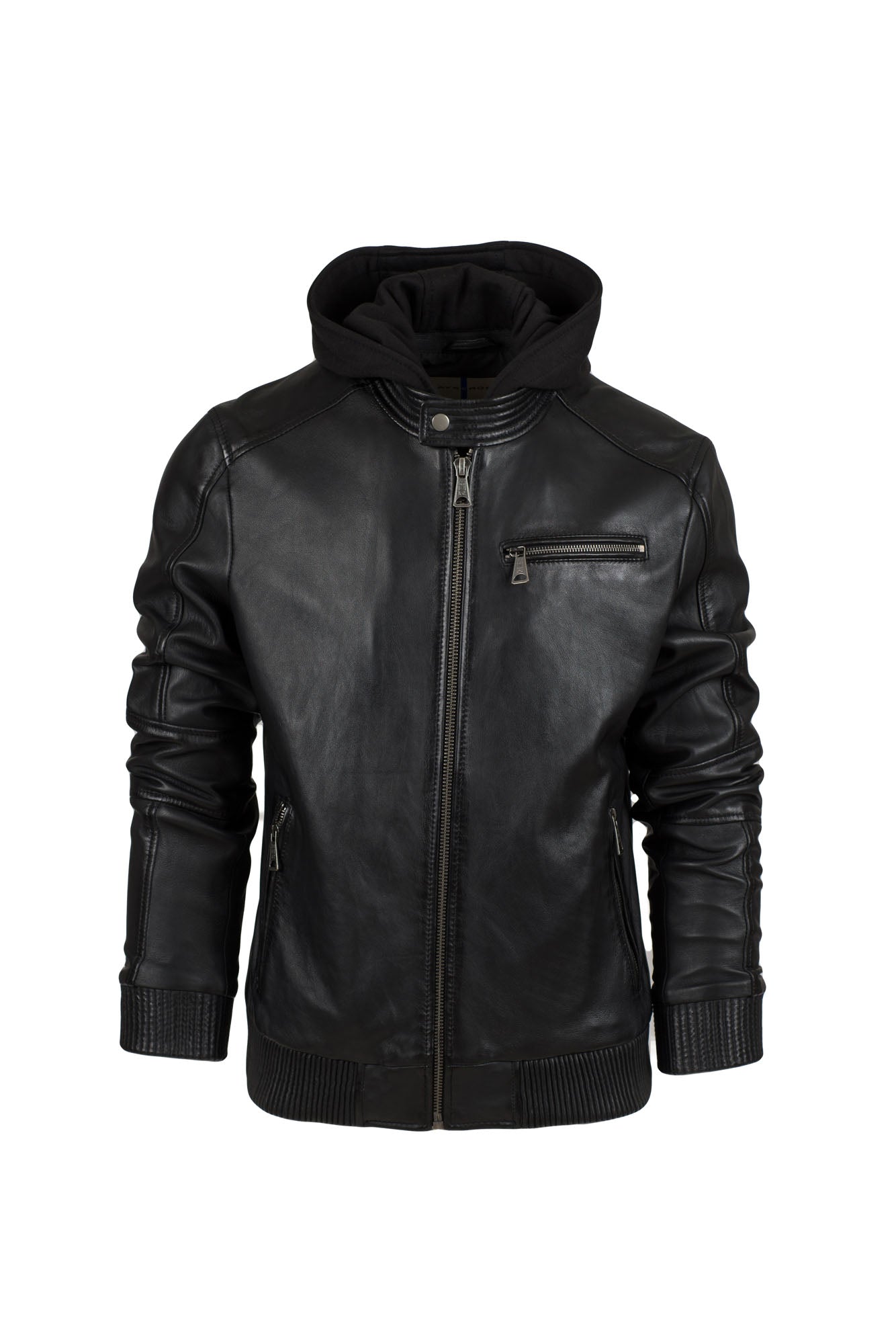 JEANLUKE - Men's Black Bomber Jacket with removable hood