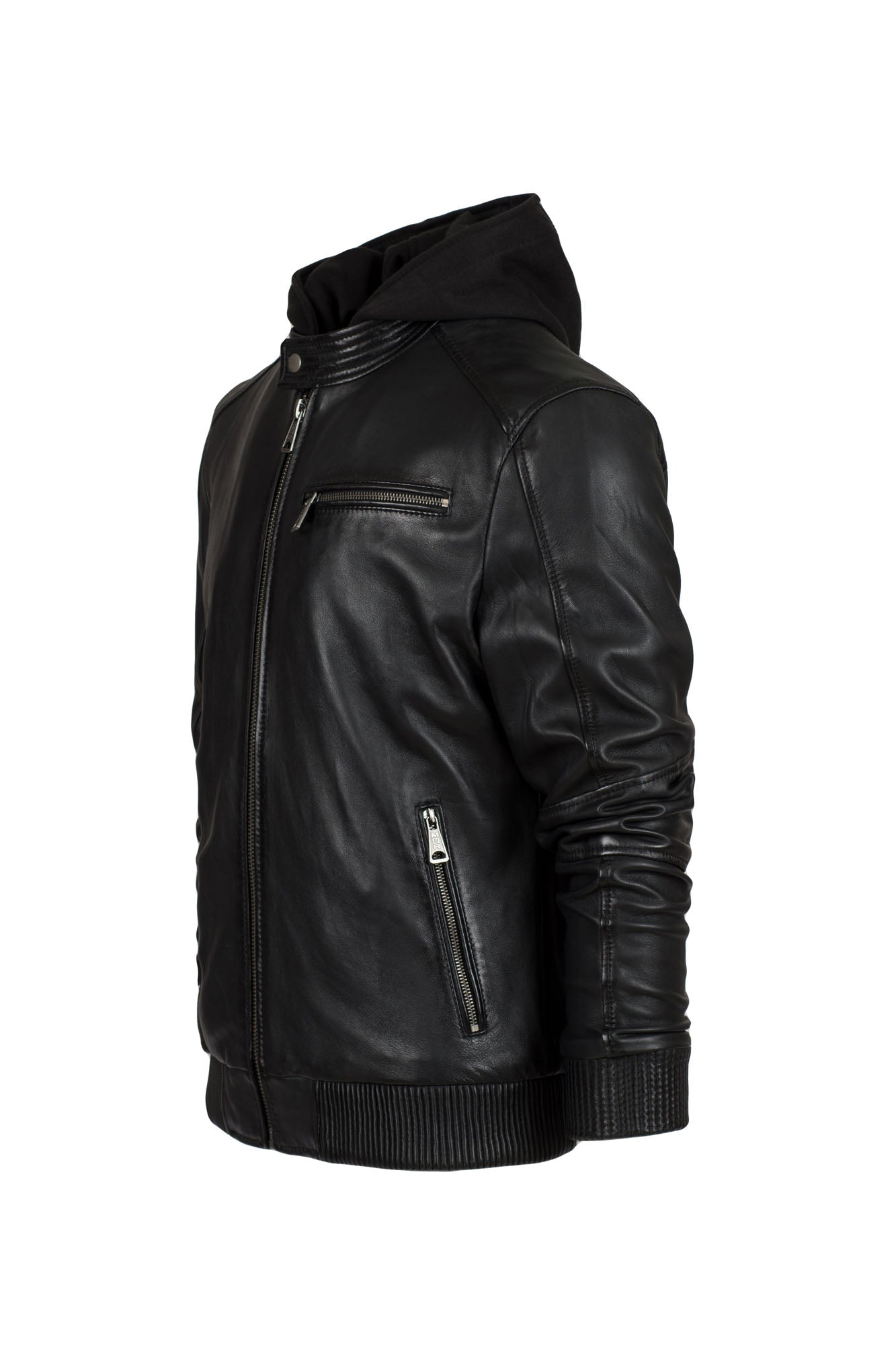 JEANLUKE - Men's Black Bomber Jacket with removable hood