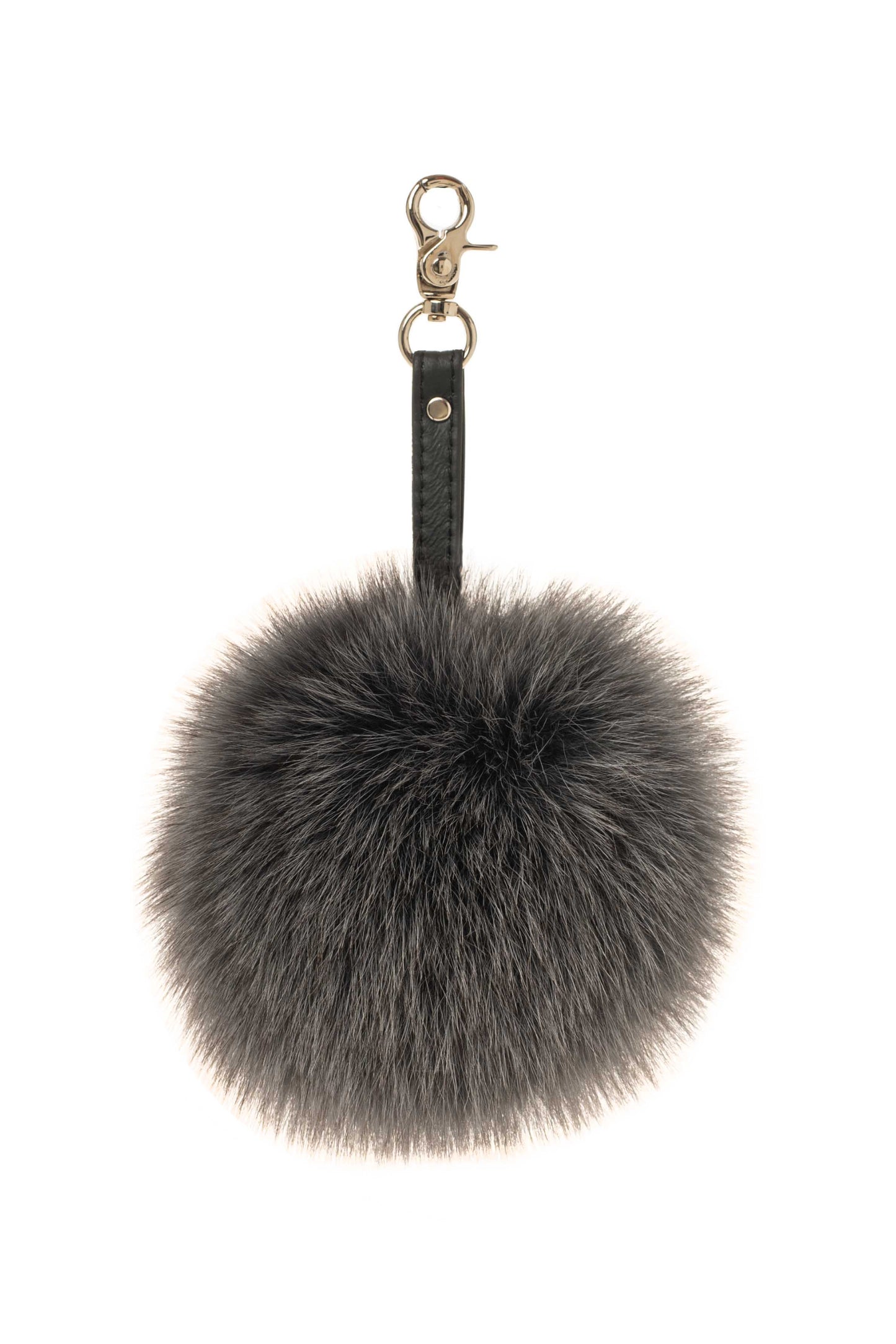 Real  Fox FUR POMPOM Keychain  in Anthracite color