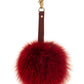 Burgundy Fox Fur Keychain Keyring pompom with genuine leather strap