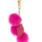 Mink pompom Bag Charm with Chain and Real leather Leaf.