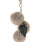 Mink pompom Bag Charm with Chain and Real leather Leaf.