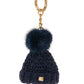 Knit  hat with fur pompom  keyring,  small beanie with  mink pompom bag charm
