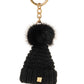 Knit  hat with fur pompom  keyring,  small beanie with  mink pompom bag charm
