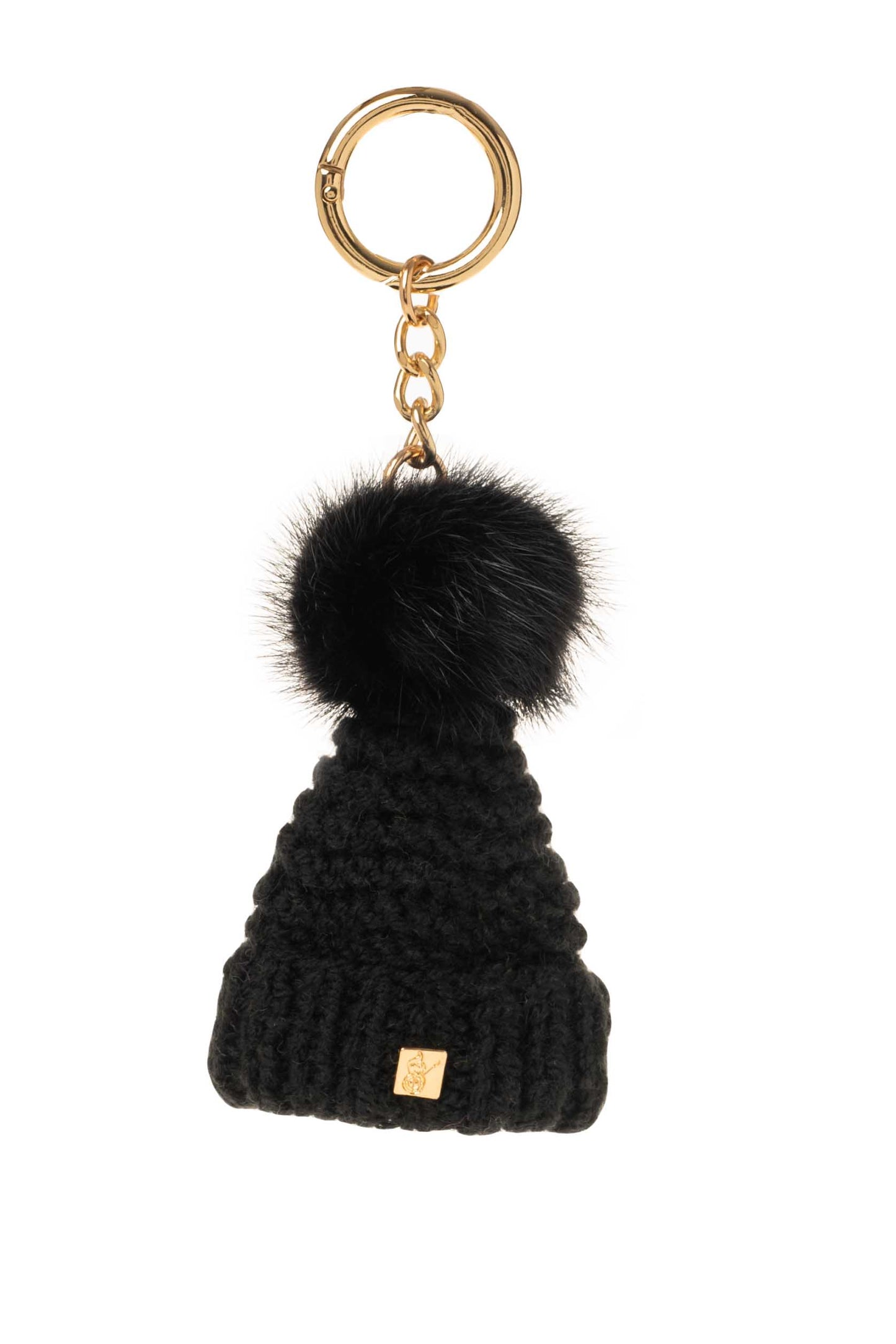 Knit  hat with fur pompom  keyring,  small beanie with  mink pompom bag charm