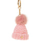 Knit  hat with fur pompom  keyring,  small beanie with  mink pompom bag charm
