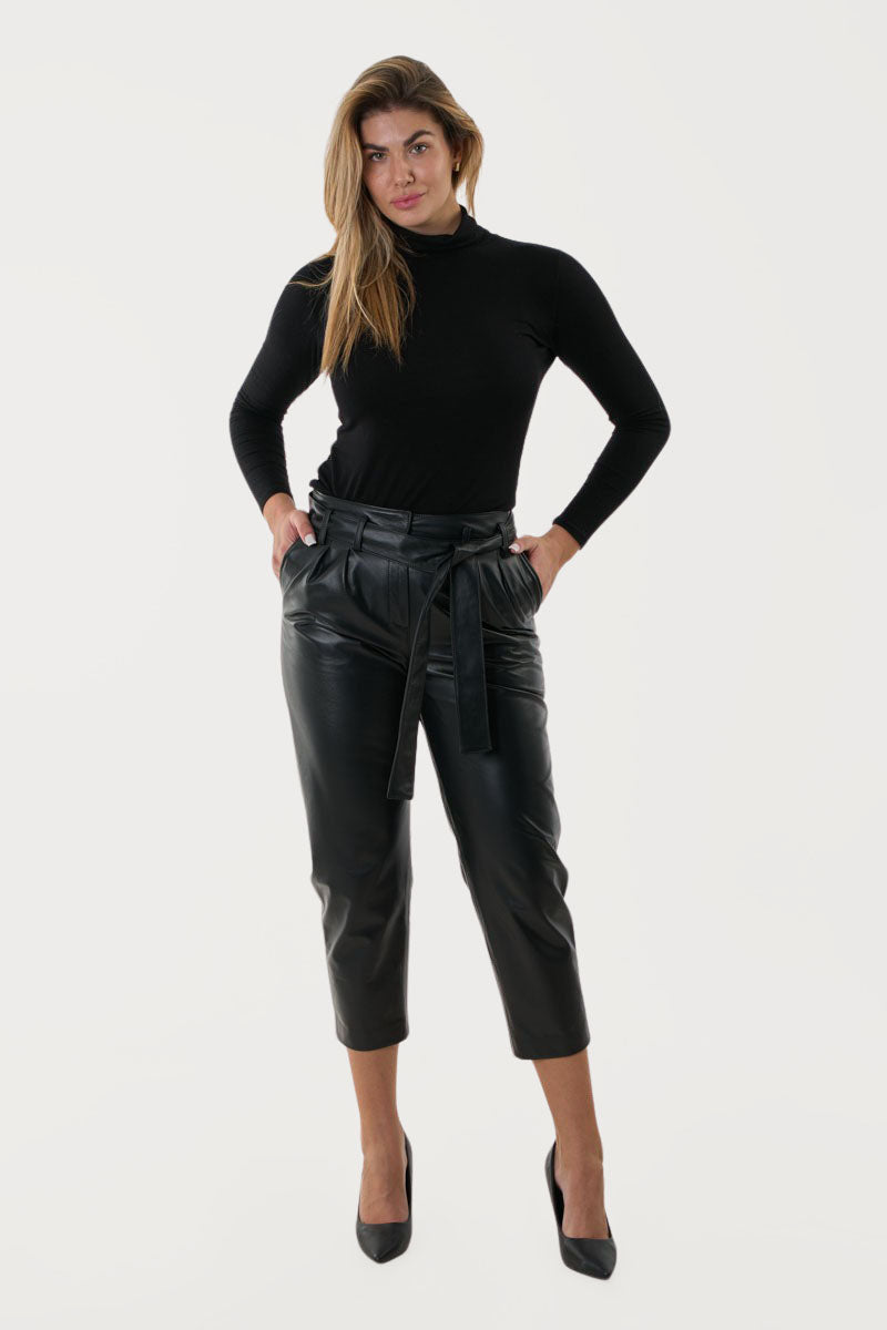ANNIE - Χειροποίητο cropped Δερμάτινο παντελόνι