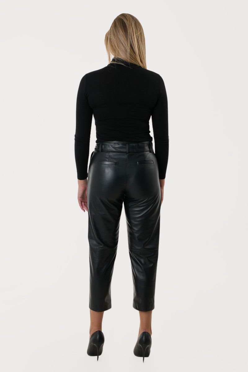 ANNIE - Χειροποίητο cropped Δερμάτινο παντελόνι