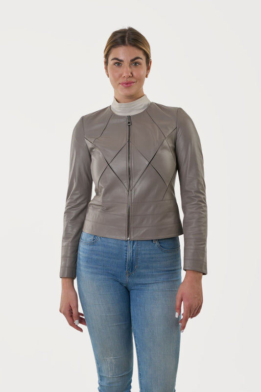Women's Short Grey leather Jacket