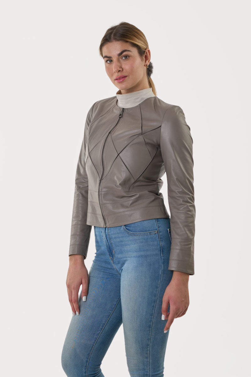 Γυναικείο Κοντό Γκρι Δερμάτινο τζάκετ 