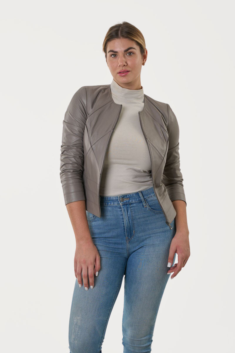Γυναικείο Κοντό Γκρι Δερμάτινο τζάκετ 