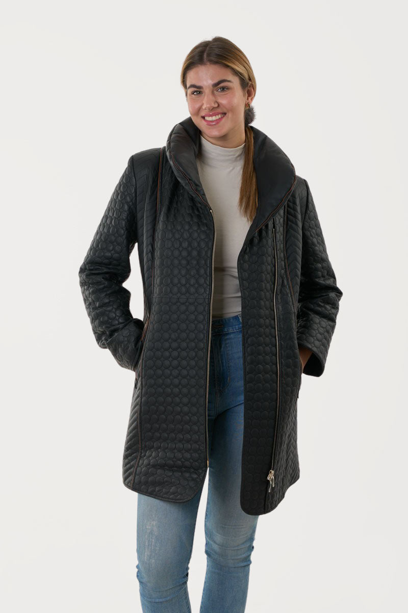 Γυναικείο Δερμάτινο  Καπιτονέ Παλτό