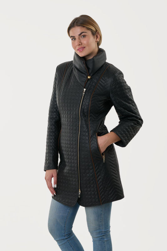 Women's Quilted Leather Coat