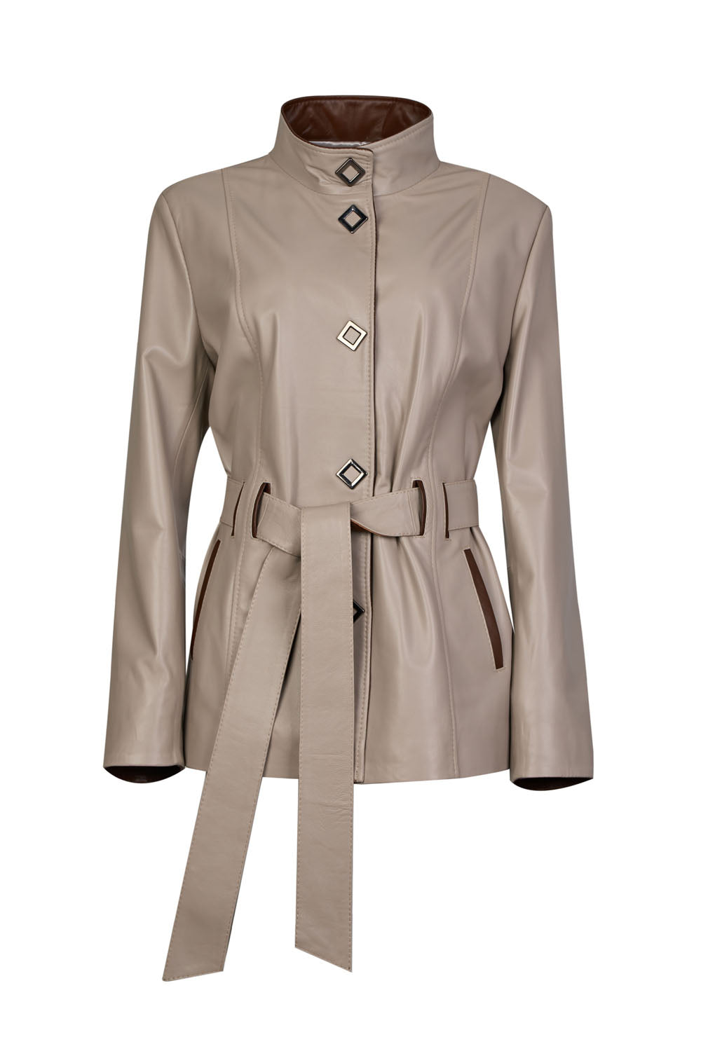 Women's Beige Leather Jacket with Belt