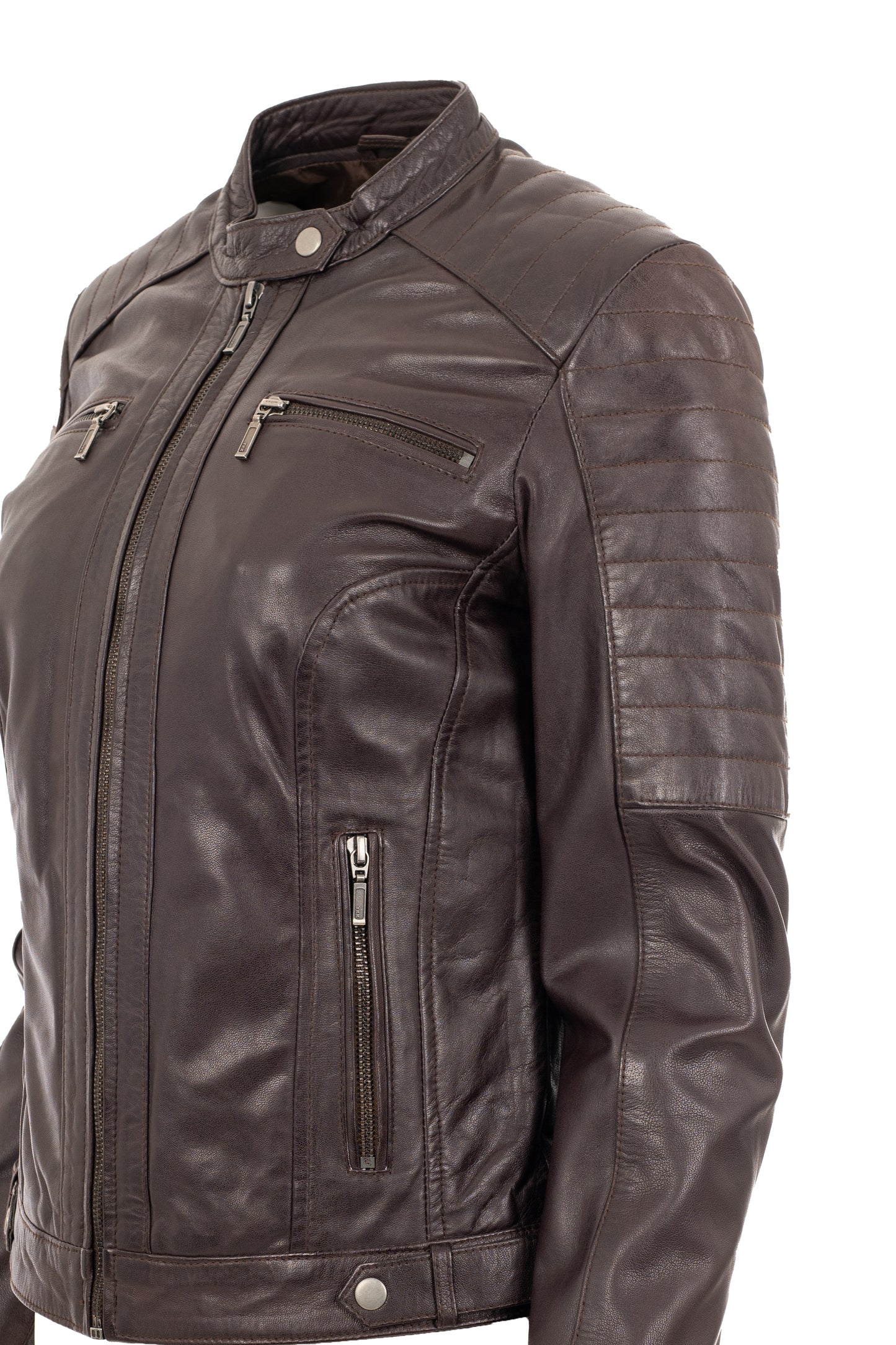 BEGOIN- Καφέ Μπορντό  Δερμάτινο Biker τζάκετ