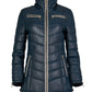 Women's Blue Leather Puffed Jacket with Removable Hood