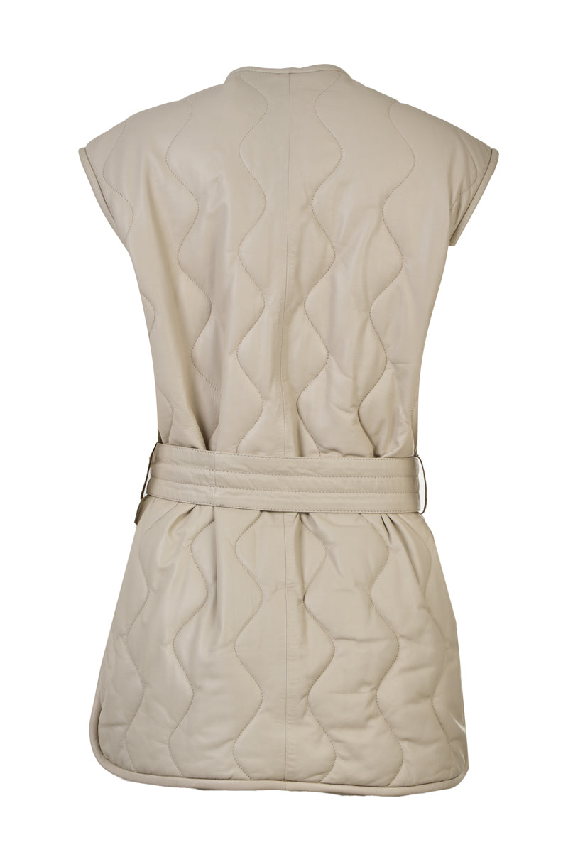 BODIL - Γυναικείο Εκρού Δερμάτινο Γιλέκο με Δερμάτινο Πορτοφόλι