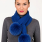 CAMEL  HAND KNIT scarf with fur pompoms. Handmade knitting with  fox pompoms