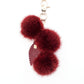 Mink pompom Bag Charm with Chain and Real leather Leaf.