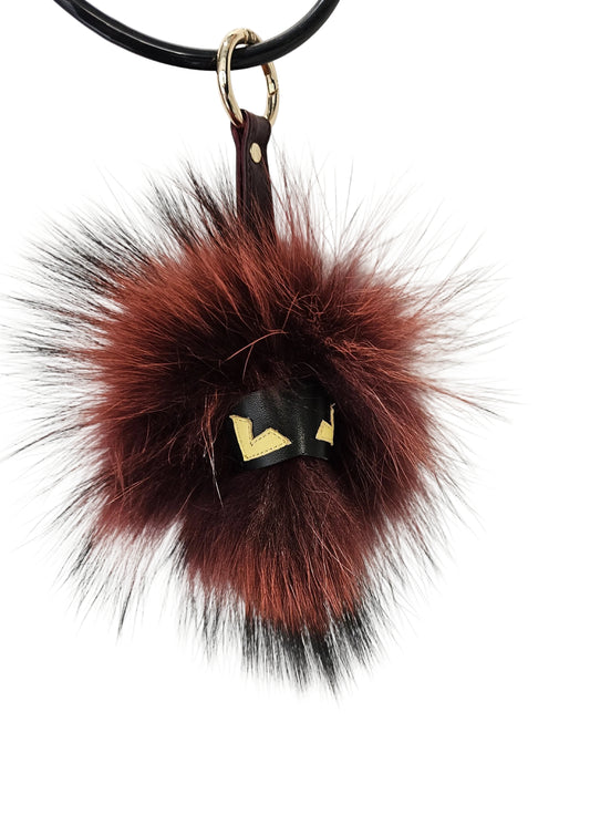 BURGUNDY Monster face Raccoon FUR Keychain