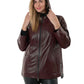 Women's Burgundy Leather Parka Jacket with hood
