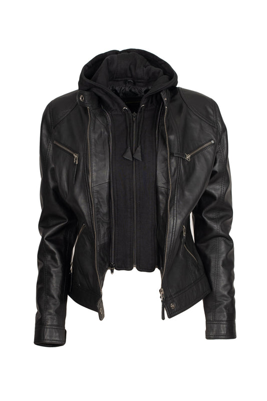 CAROL - Women's Leather Jacket with Removable hood
