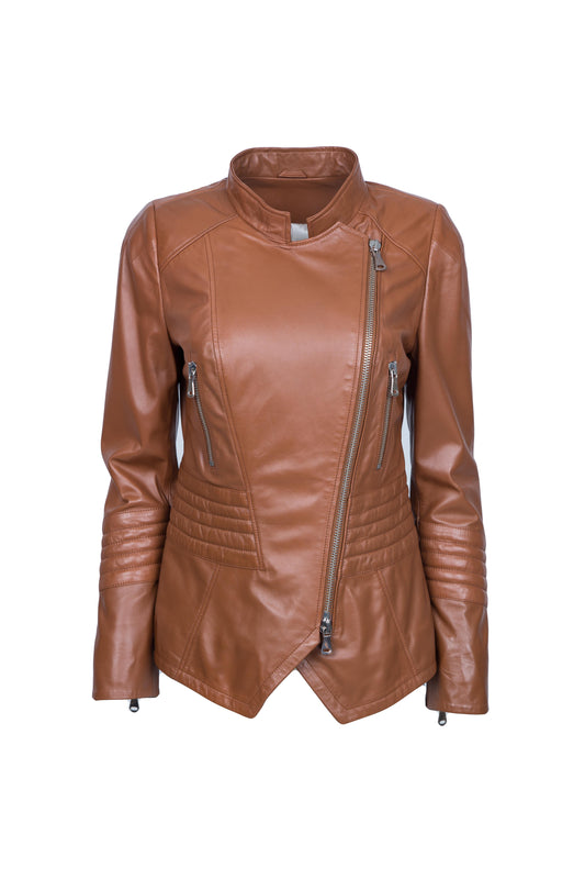 DAPHNE- Γυναικείο Camel Biker Δερμάτινο Μπουφάν