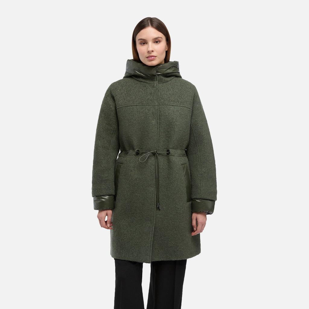 GEOX KLEOPY – Women’s Green Long Boiled Wool Coat
