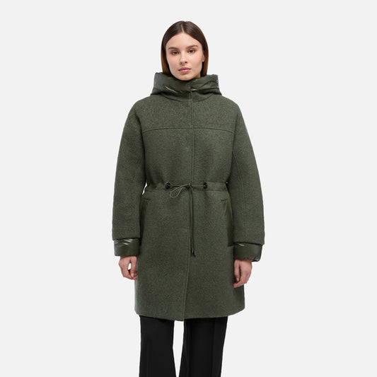 GEOX KLEOPY – Women’s Green Long Boiled Wool Coat