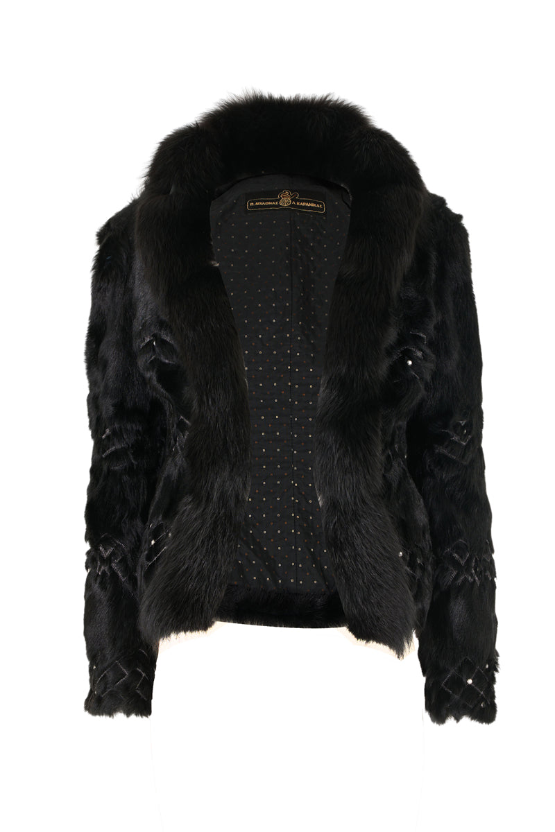 REGINA - Black Fur Lam Jacket Made in Italy