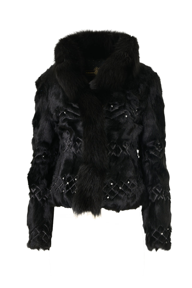 REGINA - Black Fur Lam Jacket Made in Italy