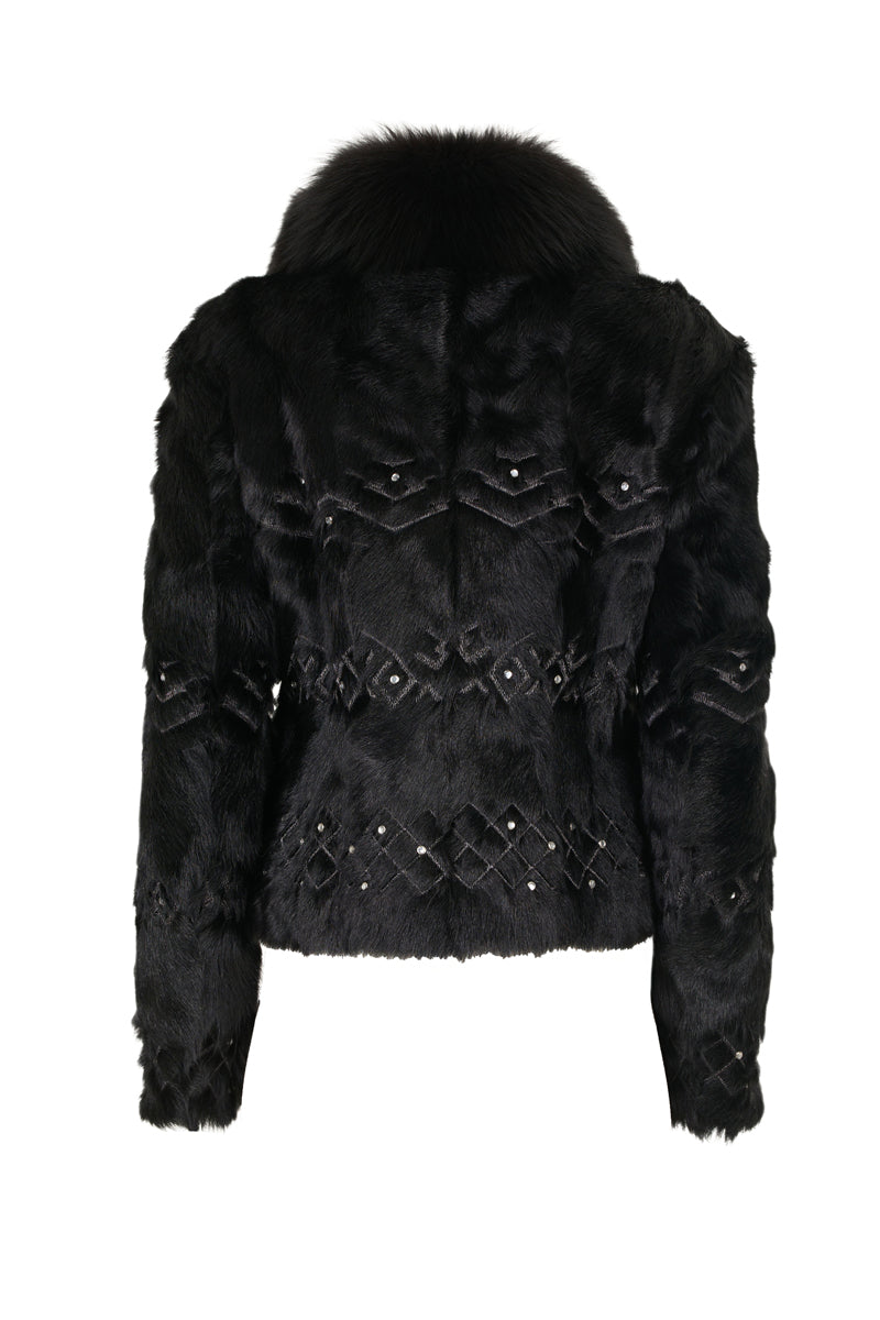 REGINA - Black Fur Lam Jacket Made in Italy