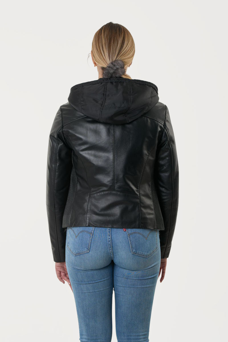 GUY LAROCHE – Γυναικείο Δερμάτινο Μπουφάν Με Αποσπώμενη Κουκούλα