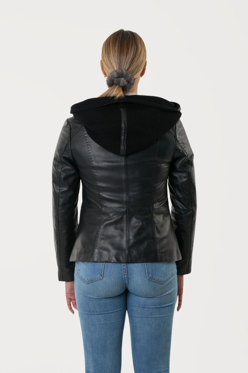 GUY LAROCHE – Γυναικείο Δερμάτινο Μπουφάν Με Αποσπώμενη Κουκούλα