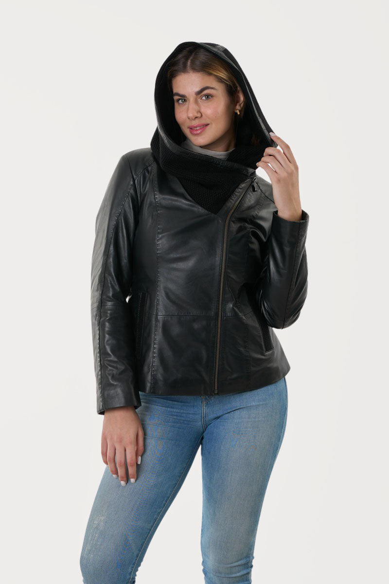 GUY LAROCHE – Γυναικείο Δερμάτινο Μπουφάν Με Αποσπώμενη Κουκούλα