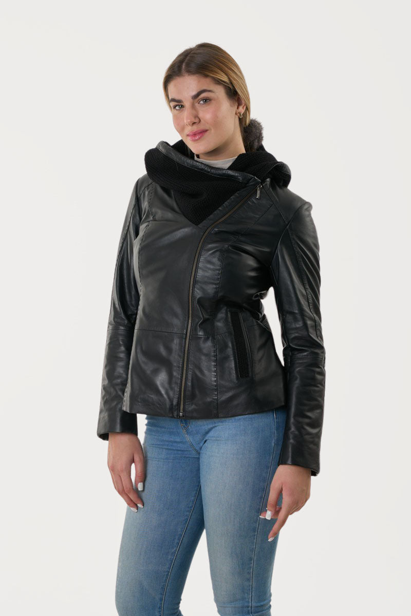 GUY LAROCHE – Γυναικείο Δερμάτινο Μπουφάν Με Αποσπώμενη Κουκούλα