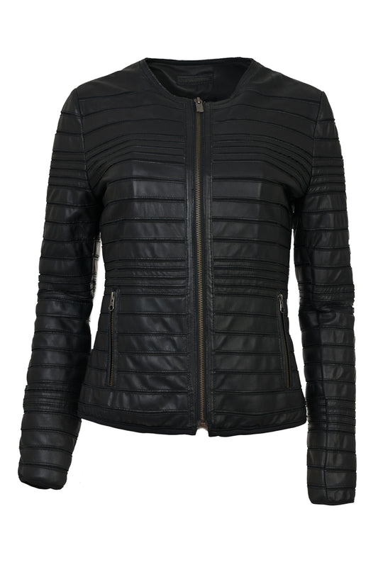 GUY LAROCHE - Women's Leather Jacket with Round Collar