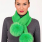 CAMEL  HAND KNIT scarf with fur pompoms. Handmade knitting with  fox pompoms