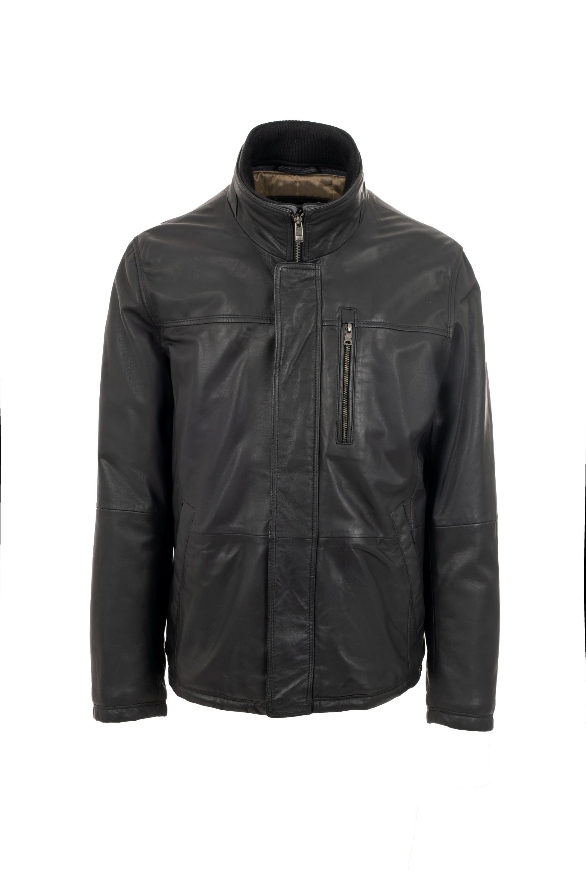 Guy Laroche men’s leather jacket, regular fit, front view