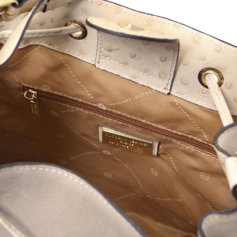 Ostrea Suede and ostrich-effect printed leather bucket bag