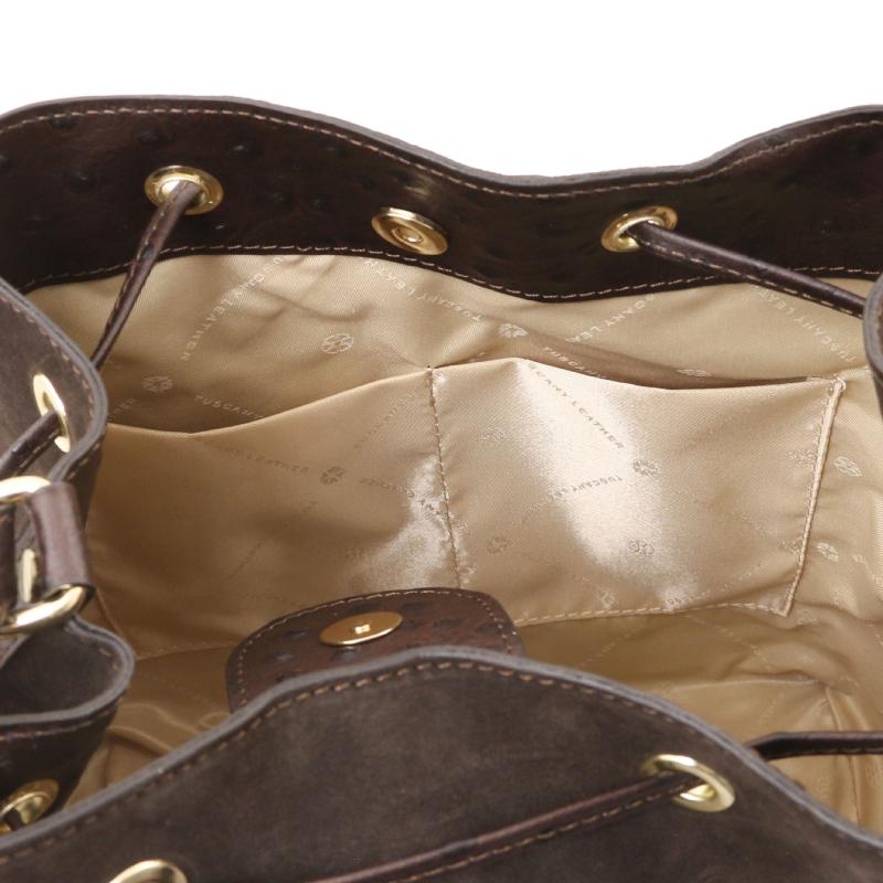 Ostrea Suede and ostrich-effect printed leather bucket bag
