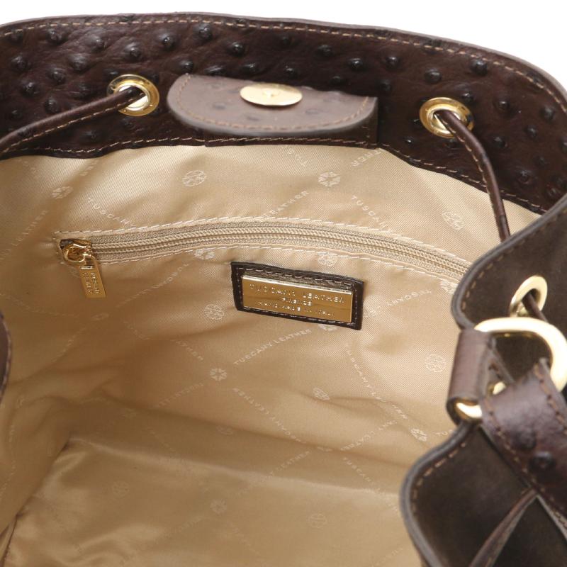 Ostrea Suede and ostrich-effect printed leather bucket bag