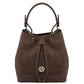Ostrea Suede and ostrich-effect printed leather bucket bag