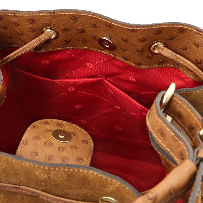 Ostrea Suede and ostrich-effect printed leather bucket bag